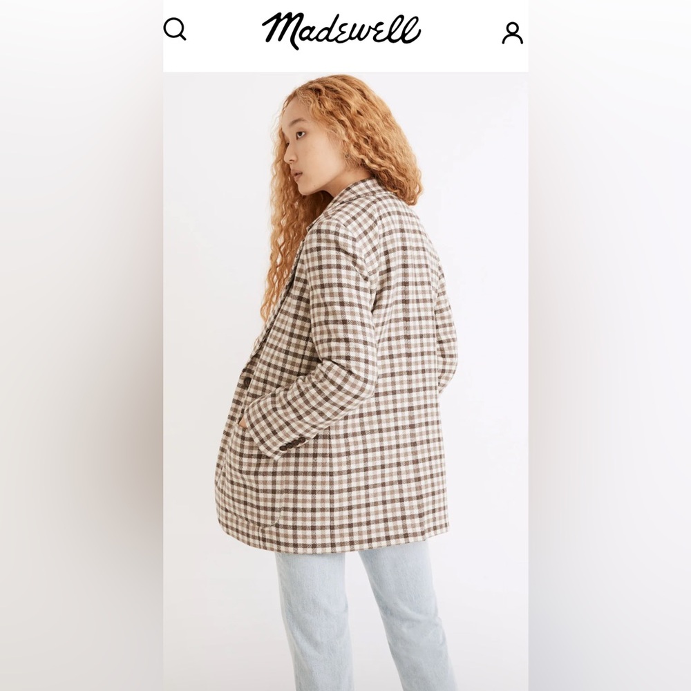 Madewell Larsen Blazer Undyed‎ Wool Blend Brown Check Jacket Button Preppy XXS